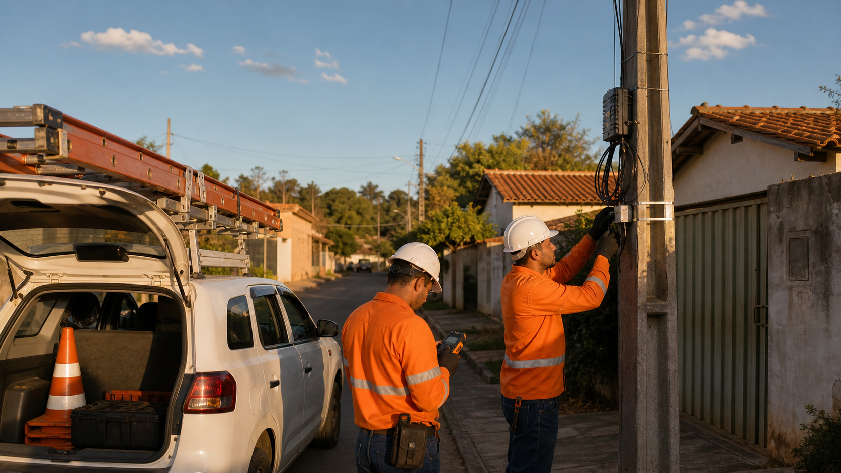 Equipe técnica atendendo uma rede em bairro residencial